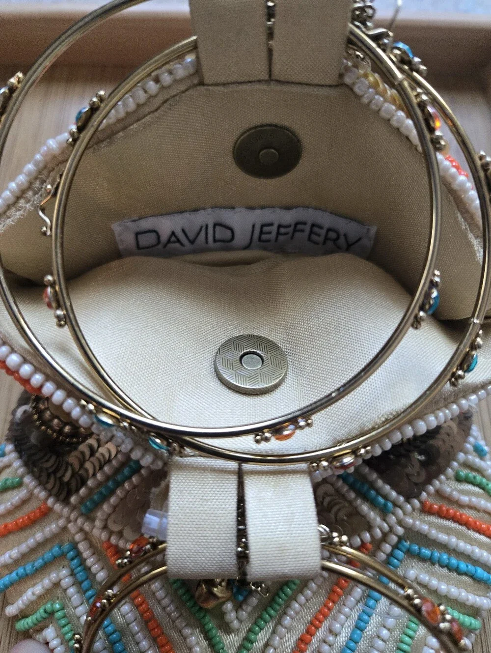 David Jeffery Beaded & Sequin Wristlet Bag with Gold Hoop Handle - Picture 3 of 3